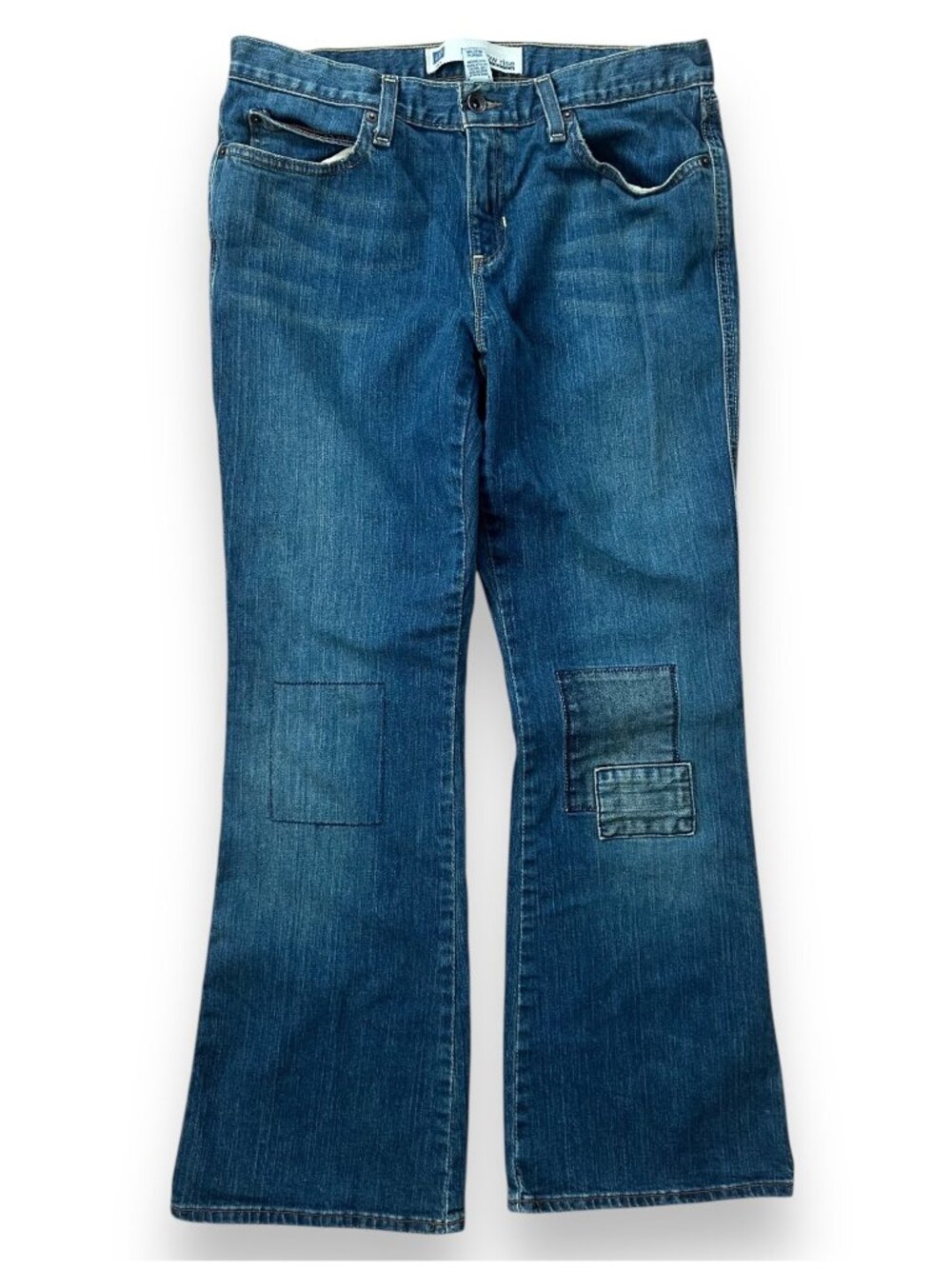 Gap Ultra Low Flare Leg Patch Jeans Medium Wash low rise bootcut
